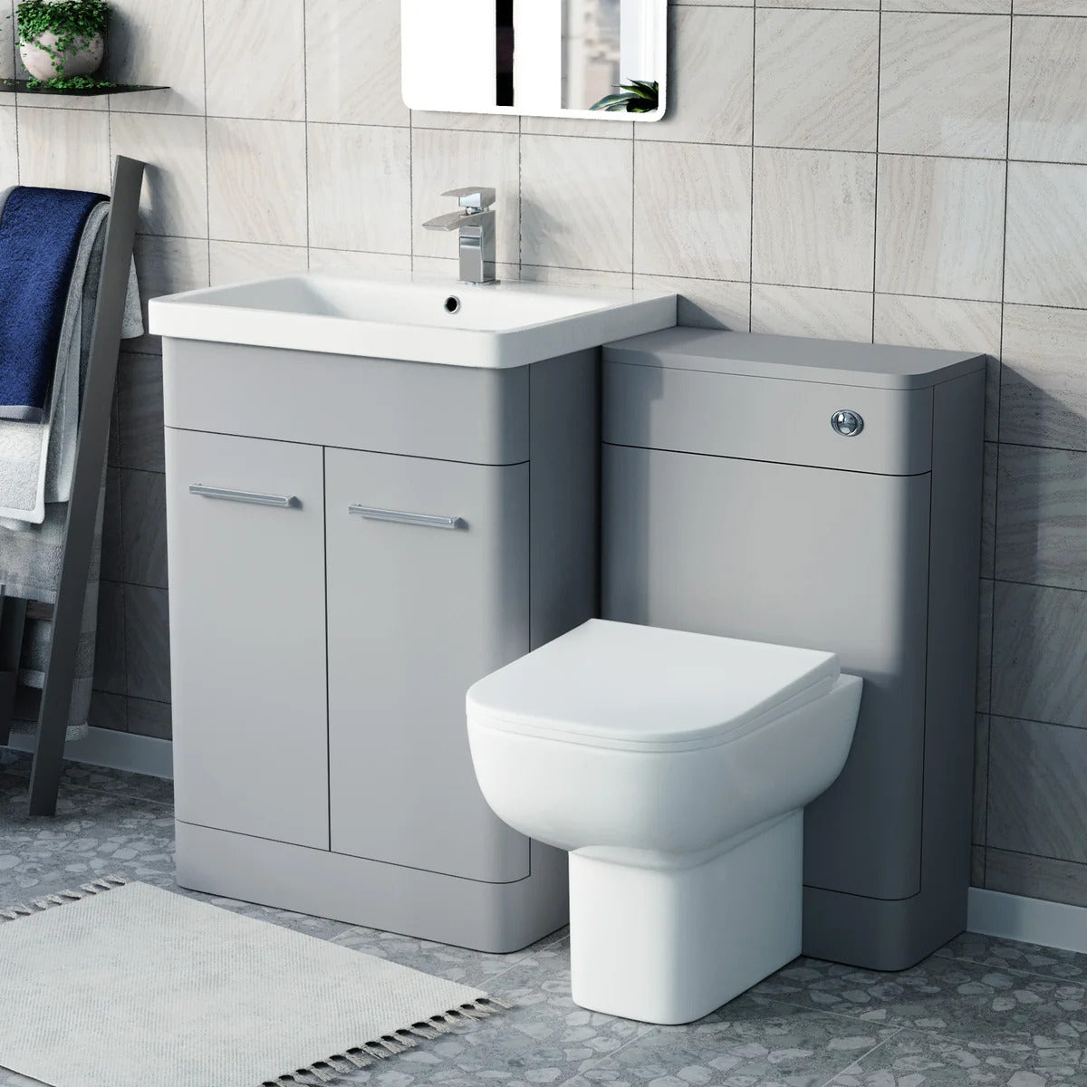 Afern 1100mm Matte Grey Freestanding Vanity WC Unit & Rimless BTW Toilet