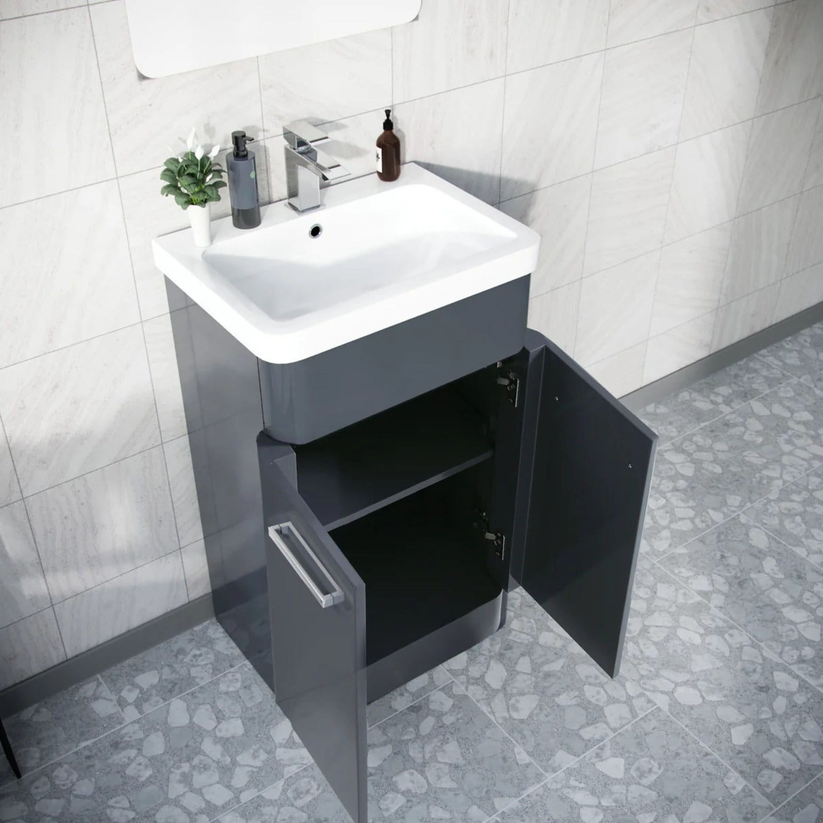Afern Anthracite 500mm Basin Vanity WC Unit & Rimless Back to Wall Toilet