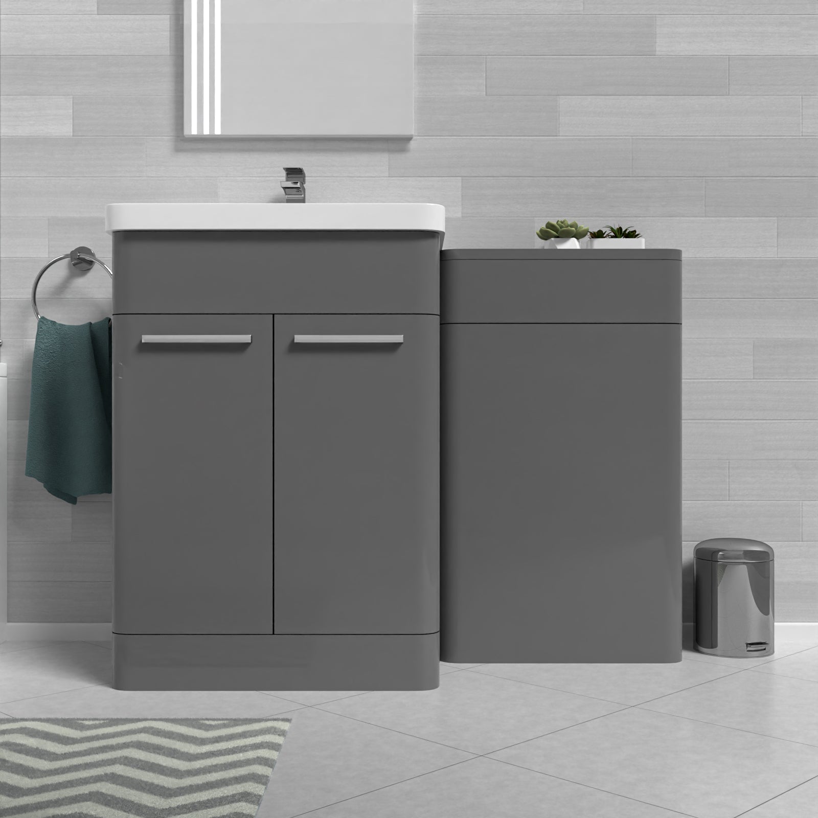 Afern Grey 1100mm Freestanding Cabinet Ceramic Basin & WC Unit