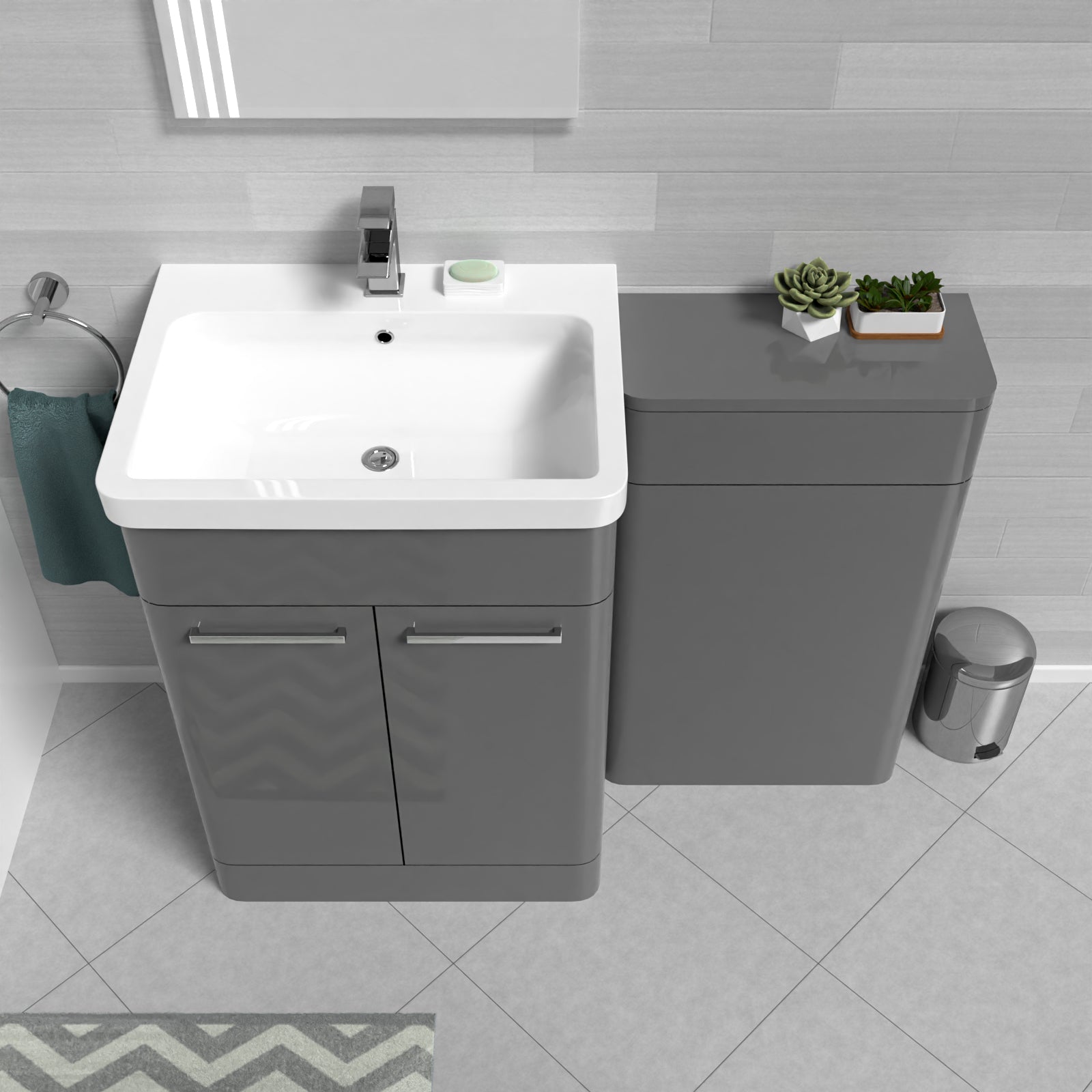 Afern Grey 1100mm Freestanding Cabinet Ceramic Basin & WC Unit