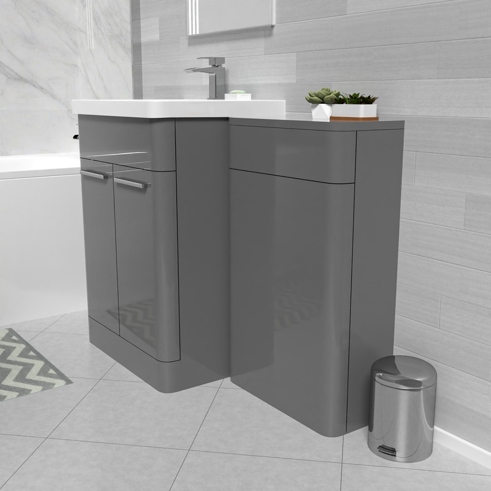 Afern Grey 1100mm Freestanding Cabinet Ceramic Basin & WC Unit