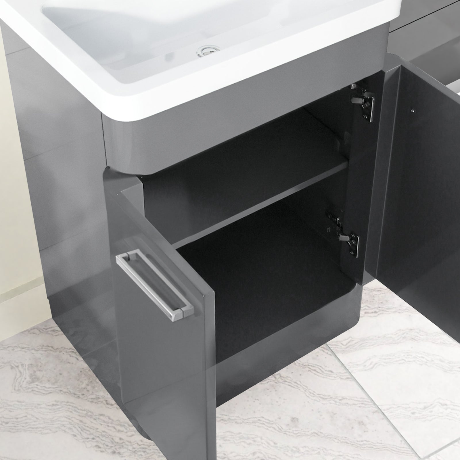 Afern Grey 1100mm Freestanding Basin Cabinet, WC Unit and Square BTW Toilet
