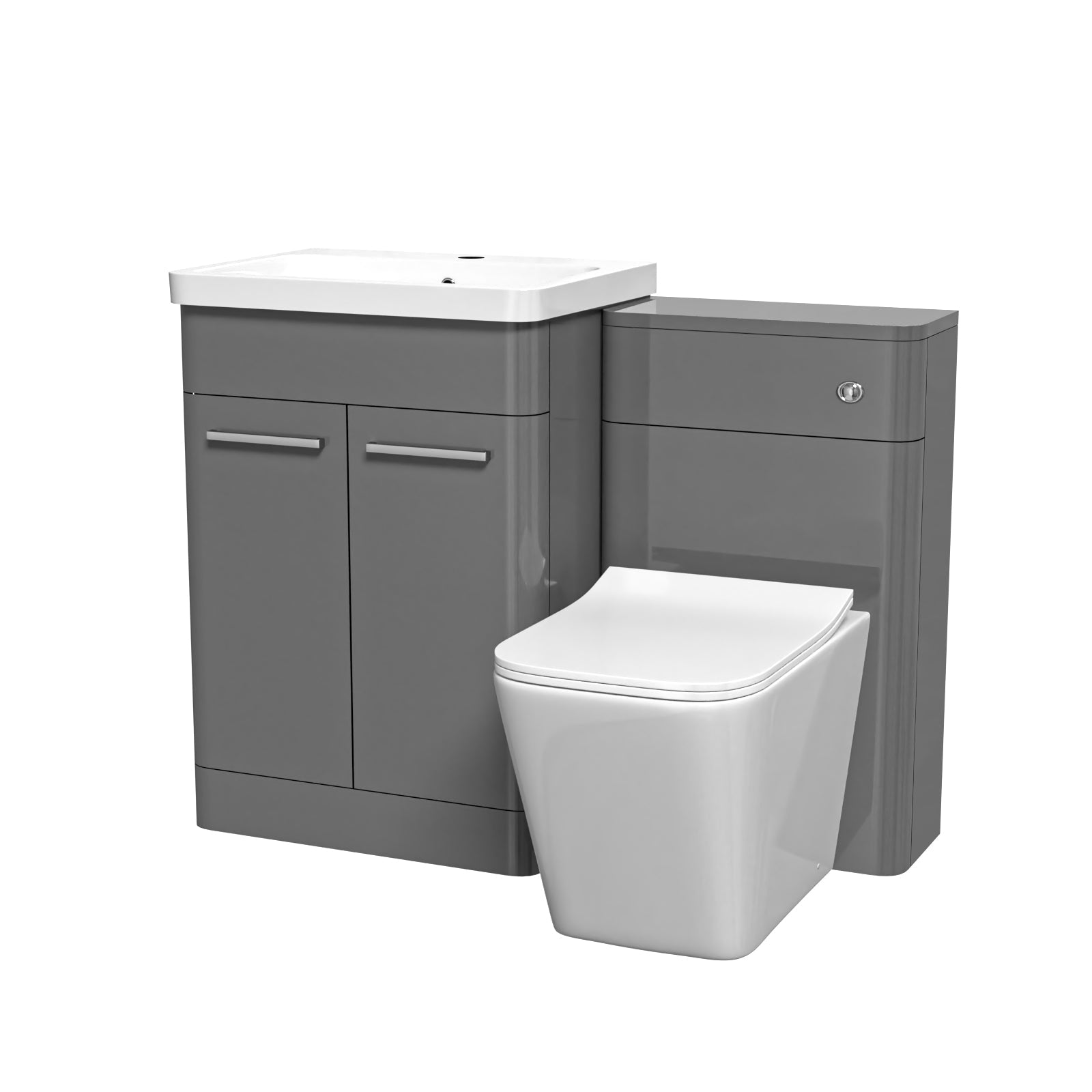 Afern Grey 1100mm Freestanding Basin Cabinet, WC Unit and Square BTW Toilet