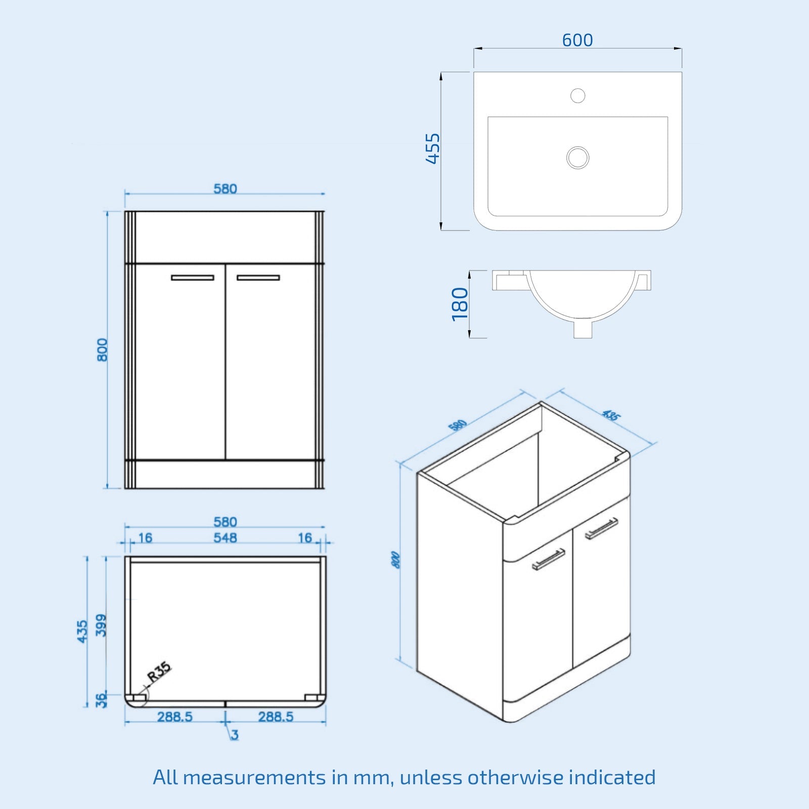 Afern 600mm Freestanding Grey Basin Vanity & 350mm Wall Hung Tall Cabinet Set