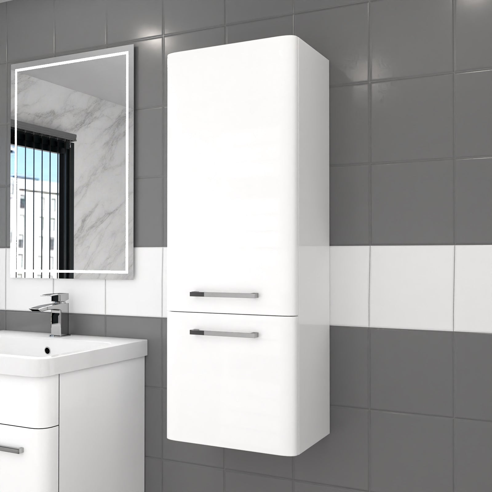 Afern 600mm Freestanding White Basin Vanity & 350mm Wall Hung Cabinet