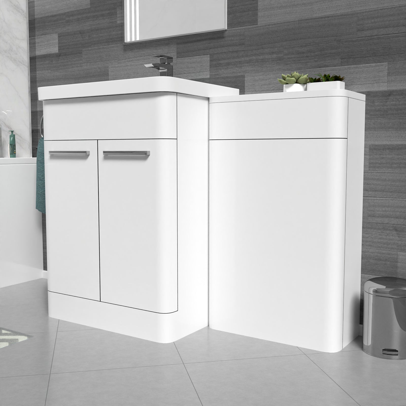 Afern White 600mm Freestanding Cabinet ,Ceramic Basin & WC Unit