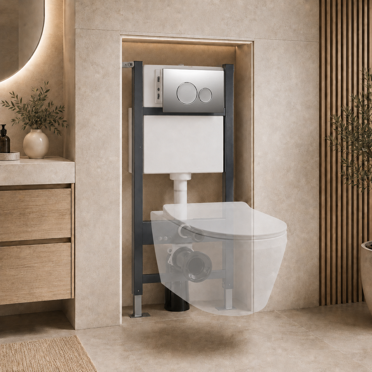 Conceal Cistern with Plate # Flush Plate_Elegant Chrome Round Button