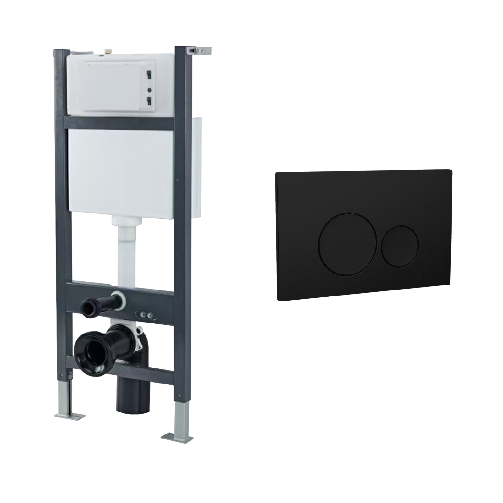 Conceal Cistern with Plate # Flush Plate_Elegant Matt Black Round Button # hover