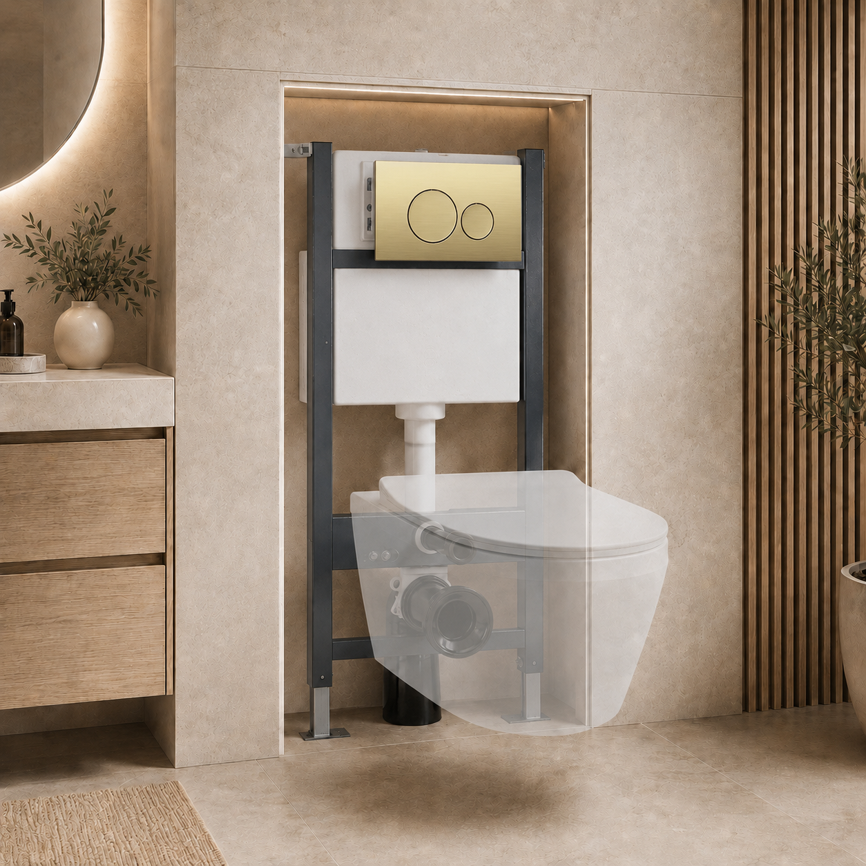 Conceal Cistern with Plate # Flush Plate_Elegant Brushed Brass Round Button