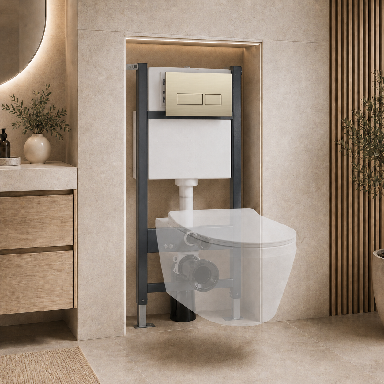 Conceal Cistern with Plate # Flush Plate_Brushed Brass Square Button Flush Plate Contemporary