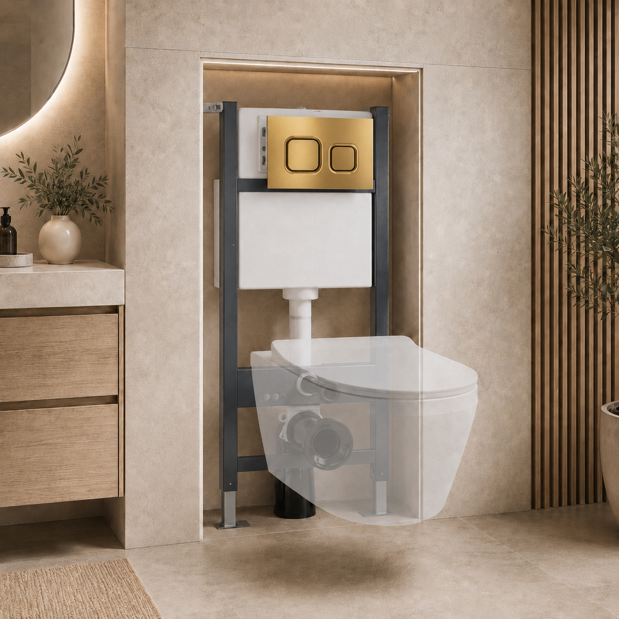 Conceal Cistern with Plate # Flush Plate_Brushed Brass Square Button 