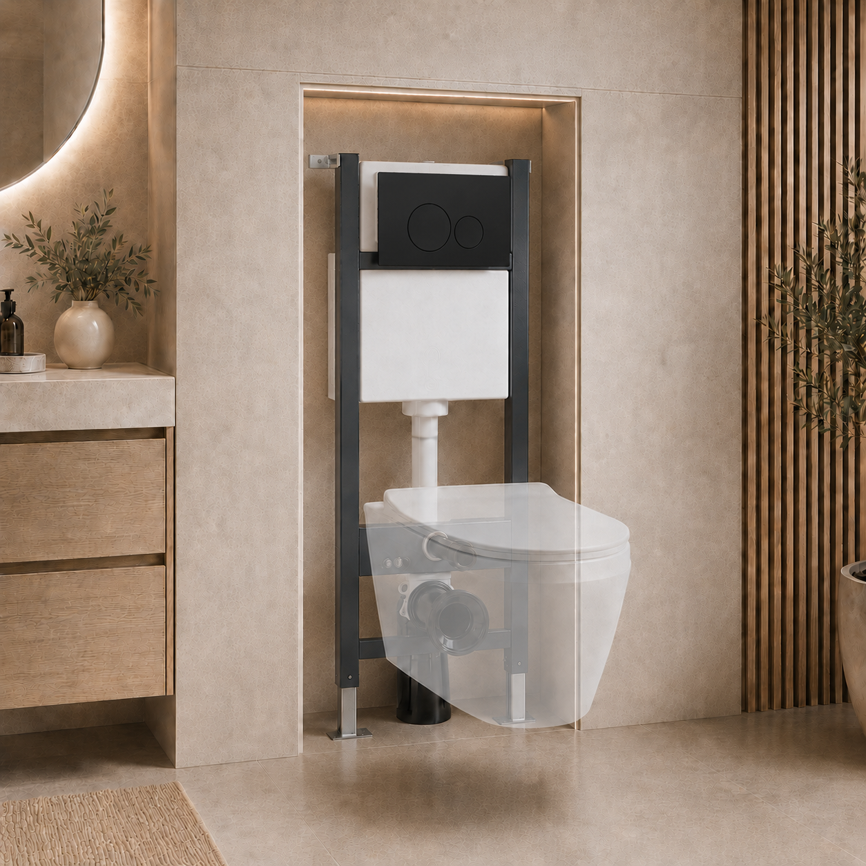 Conceal Cistern with Plate # Flush Plate_Elegant Matt Black Round Button Flush Plate