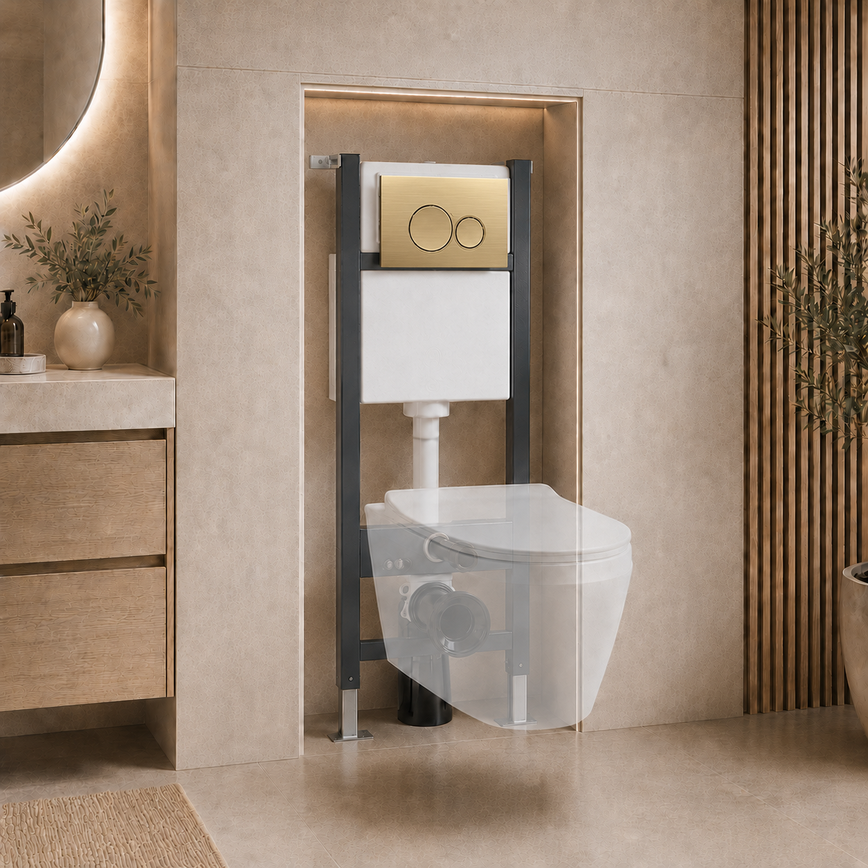 Conceal Cistern with Plate # Flush Plate_Elegant Brushed Brass Round Button Flush Plate