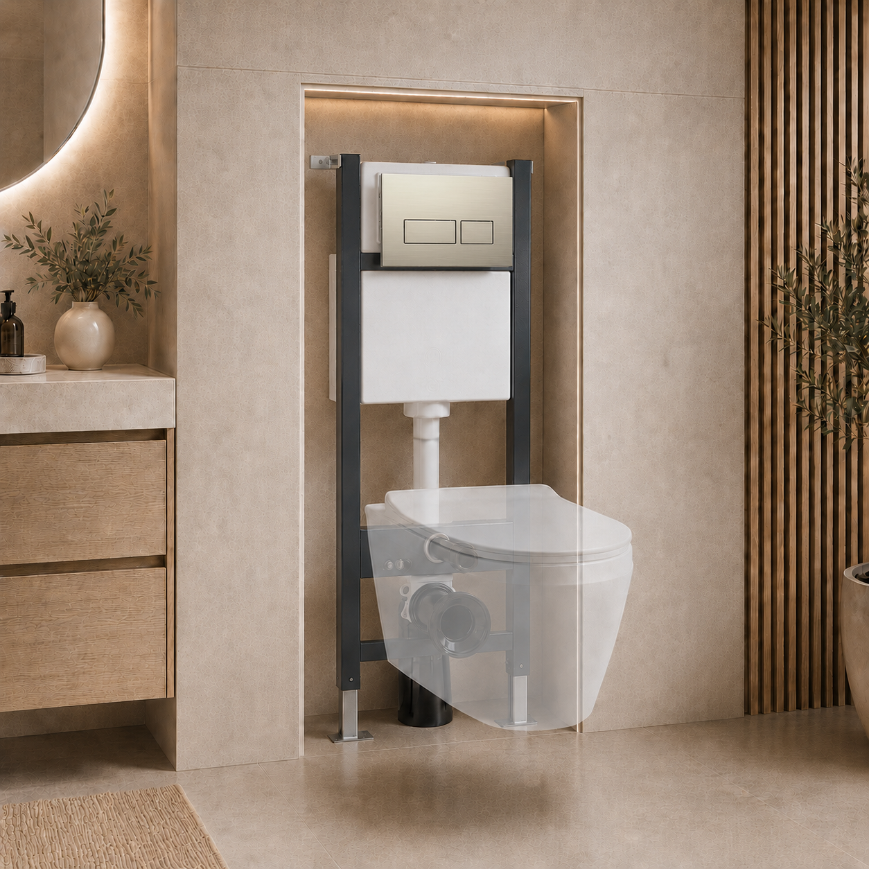 Conceal Cistern with Plate # Flush Plate_Brushed Brass Square Button Flush Plate Contemporary