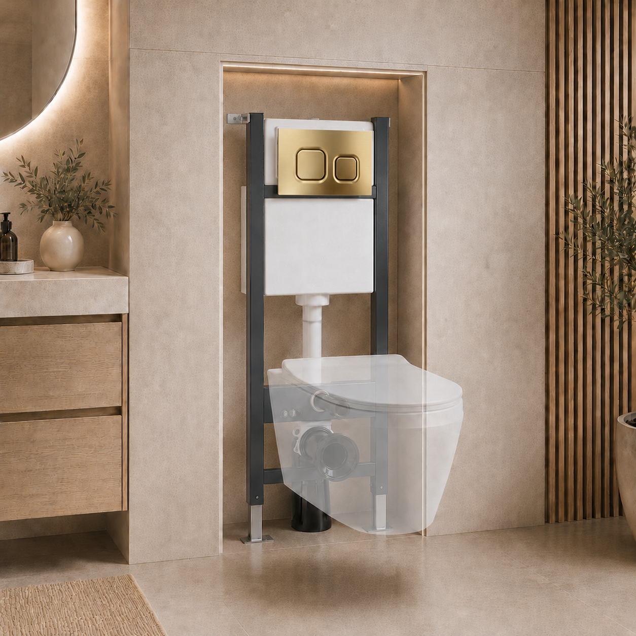 Conceal Cistern with Plate # Flush Plate_Brushed Brass Square Button Flush Plate