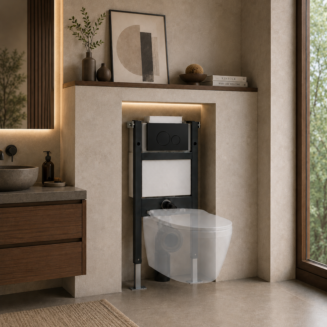 Conceal Cistern with Plate # Flush Plate_Matte Black Round Buttons