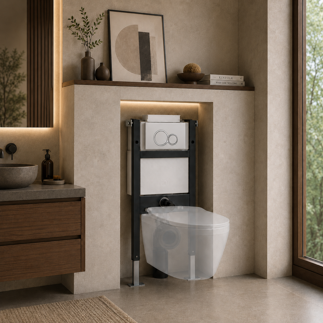 Conceal Cistern with Plate # Flush Plate_Matte Chrome Round Flush Buttons