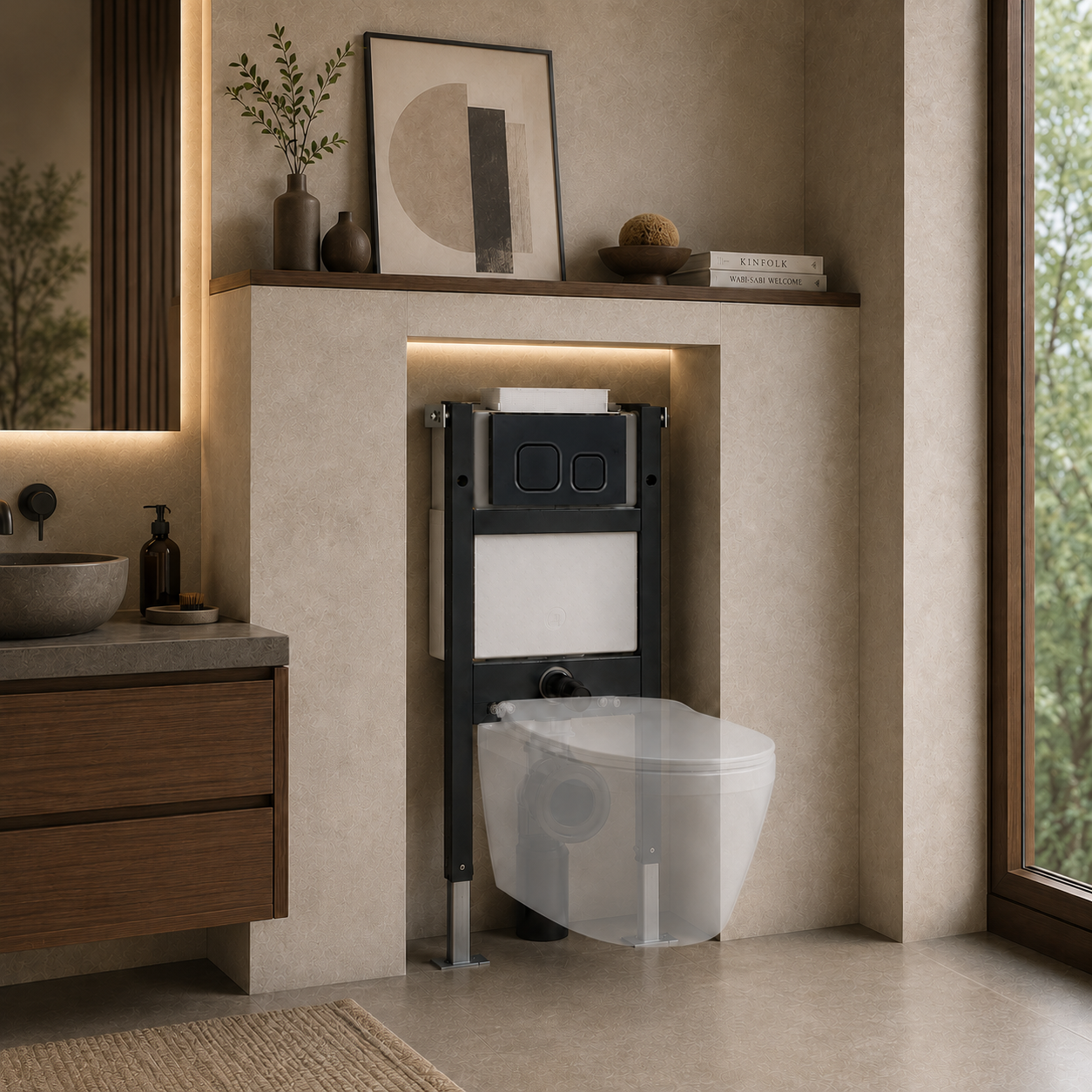 Conceal Cistern with Plate # Flush Plate_Matte Black Square Buttons