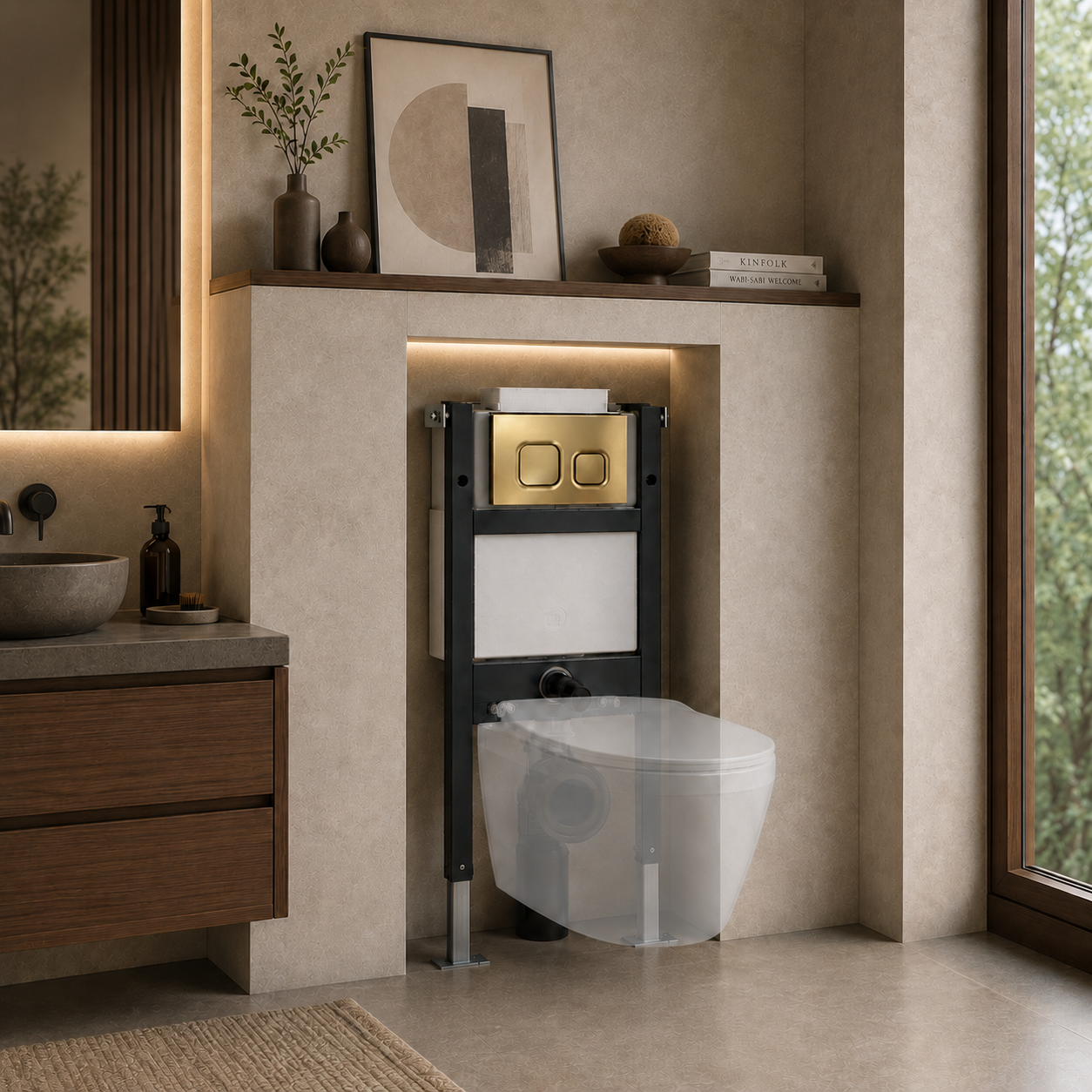 Conceal Cistern with Plate # Flush Plate_Brushed Brass Square Buttons