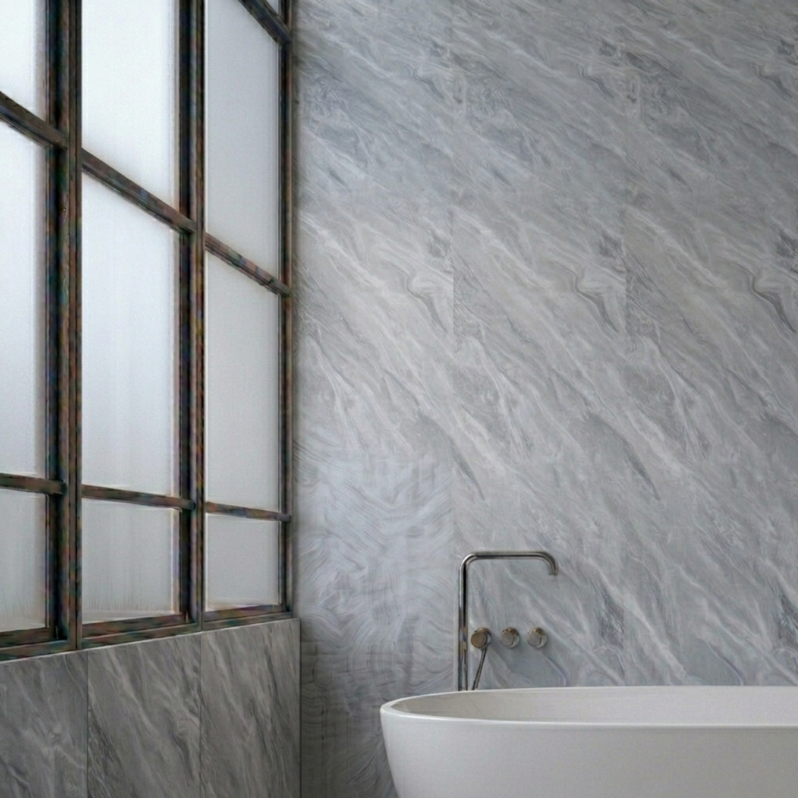 Apollo Gloss Grey Marble Gloss PVC Shower Wall Panel 1000mm x 2400 mm x 10mm
