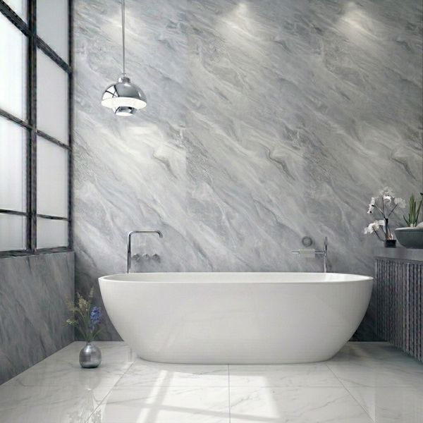 Apollo Gloss Grey Marble Gloss PVC Shower Wall Panel 1000mm x 2400 mm x 10mm