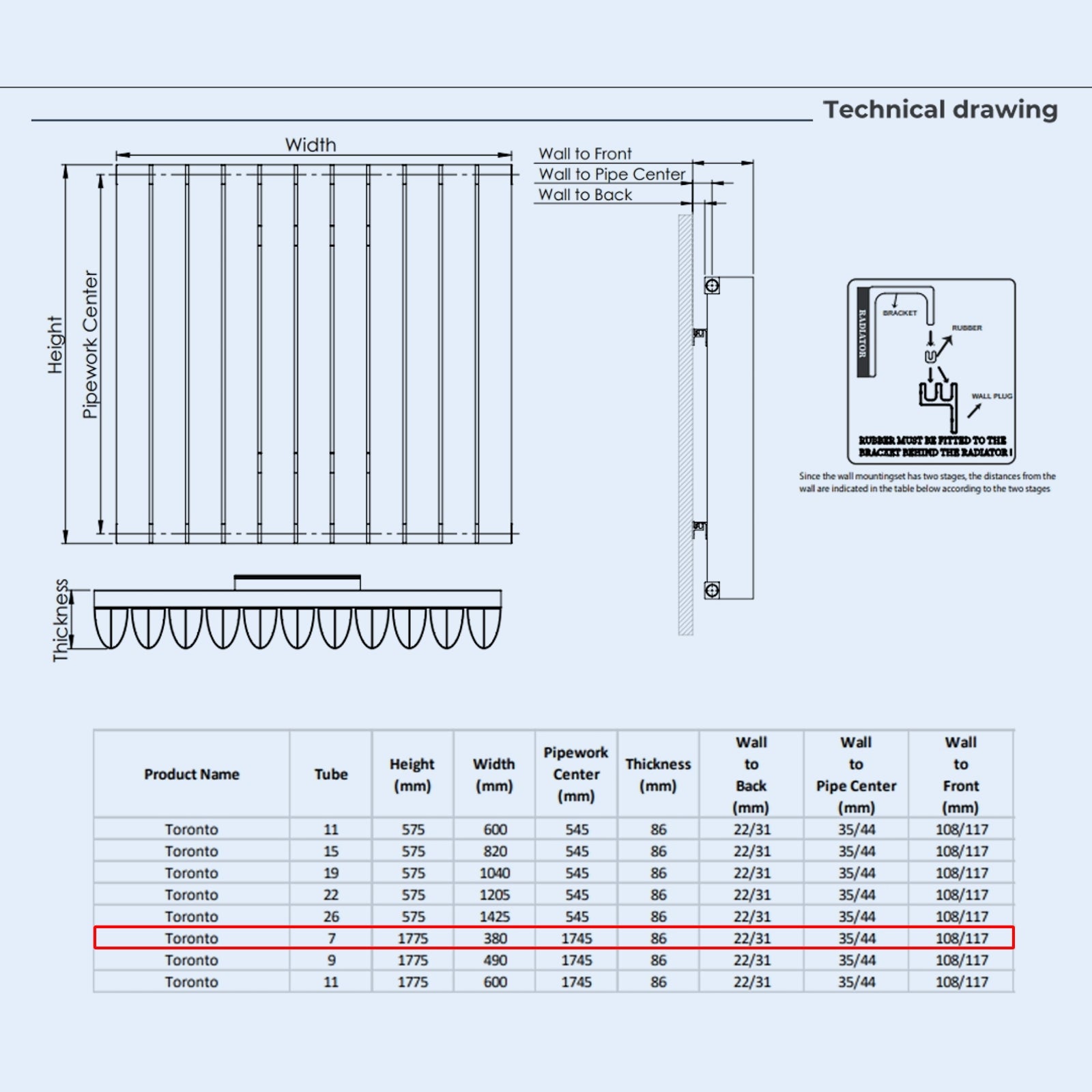 Kartell TORONTO 1775mm H x 380mm W White Vertical Aluminium Radiator - ALRAD-1-1807-WT