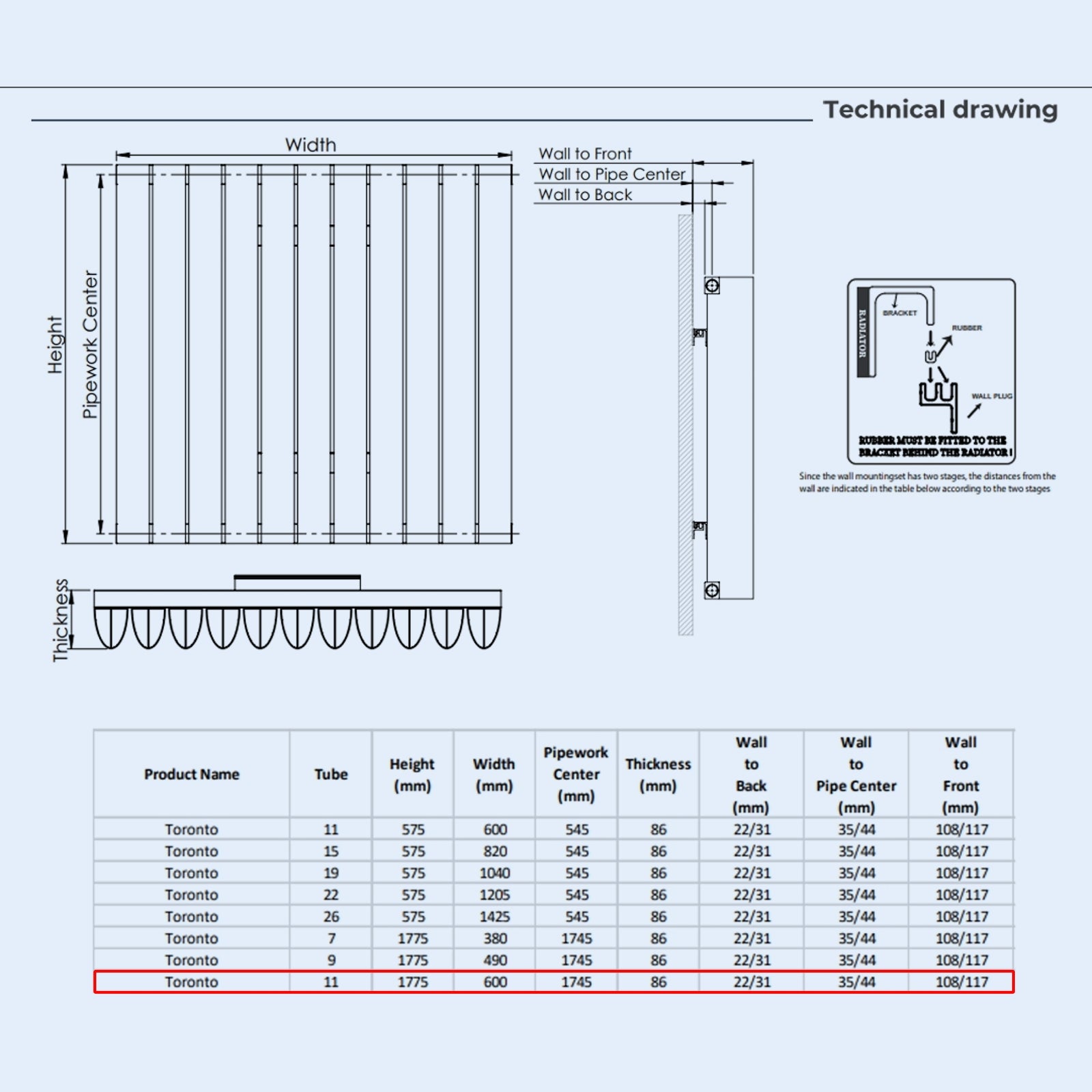 Kartell TORONTO 1775mm H x 600mm W White Vertical Aluminium Radiator - ALRAD-1-1811-WT