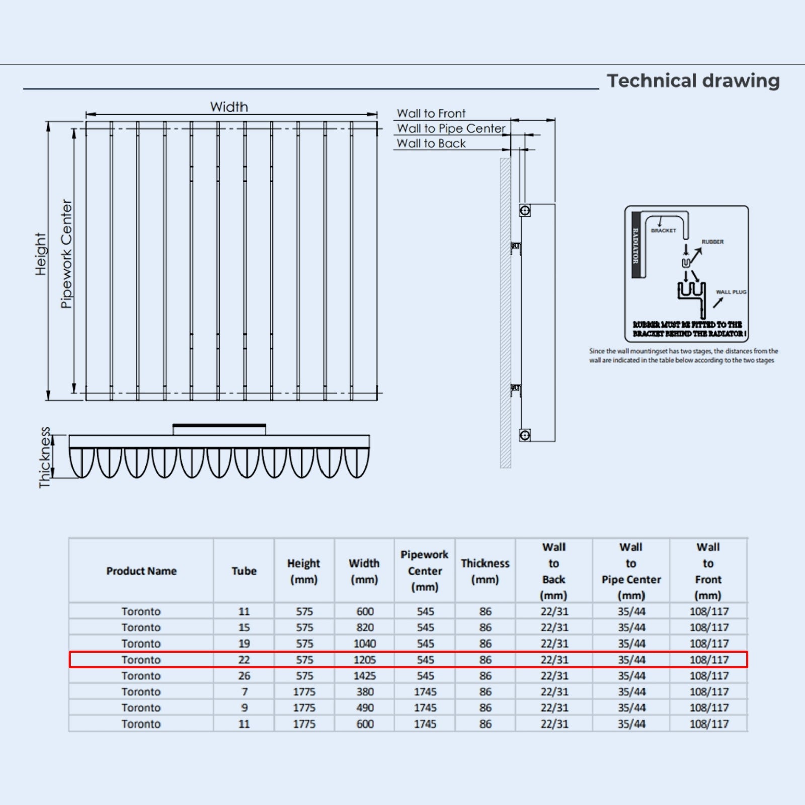 Kartell TORONTO 575mm H x 1205mm W White Horizontal Aluminium Radiator - ALRAD-1-622-WT