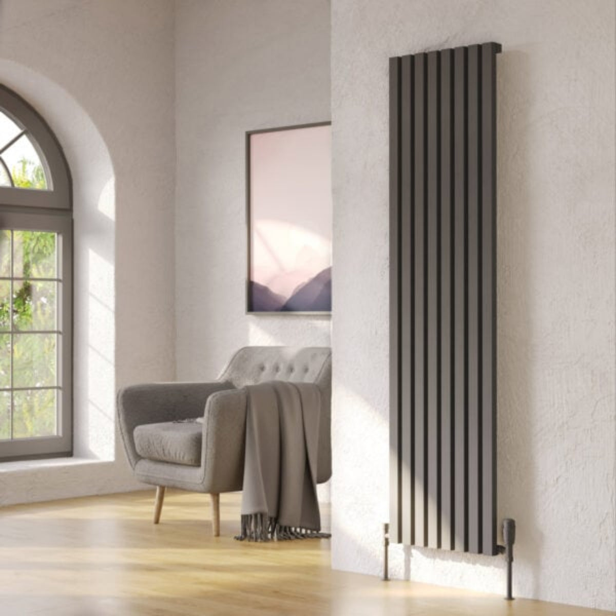 Kartell HAMILTON 1780mm H x 286mm W Grey Vertical Single Aluminium Radiator - ALRAD-12-1805-GY