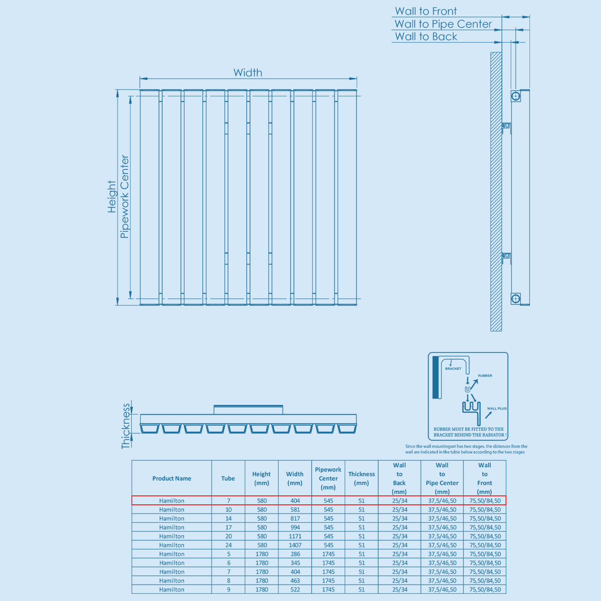 Kartell HAMILTON 580mm H x 404mm W White Horizontal Single Aluminium Radiator - ALRAD-12-607-WT