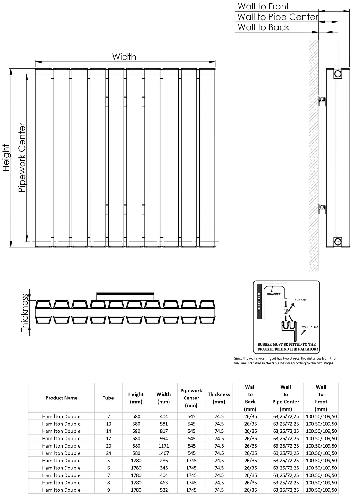 Kartell HAMILTON DOUBLE 580mm H x 581mm W Bronze Wall Mounted Horizontal Aluminium Radiator -ALRAD-13-610-BZ