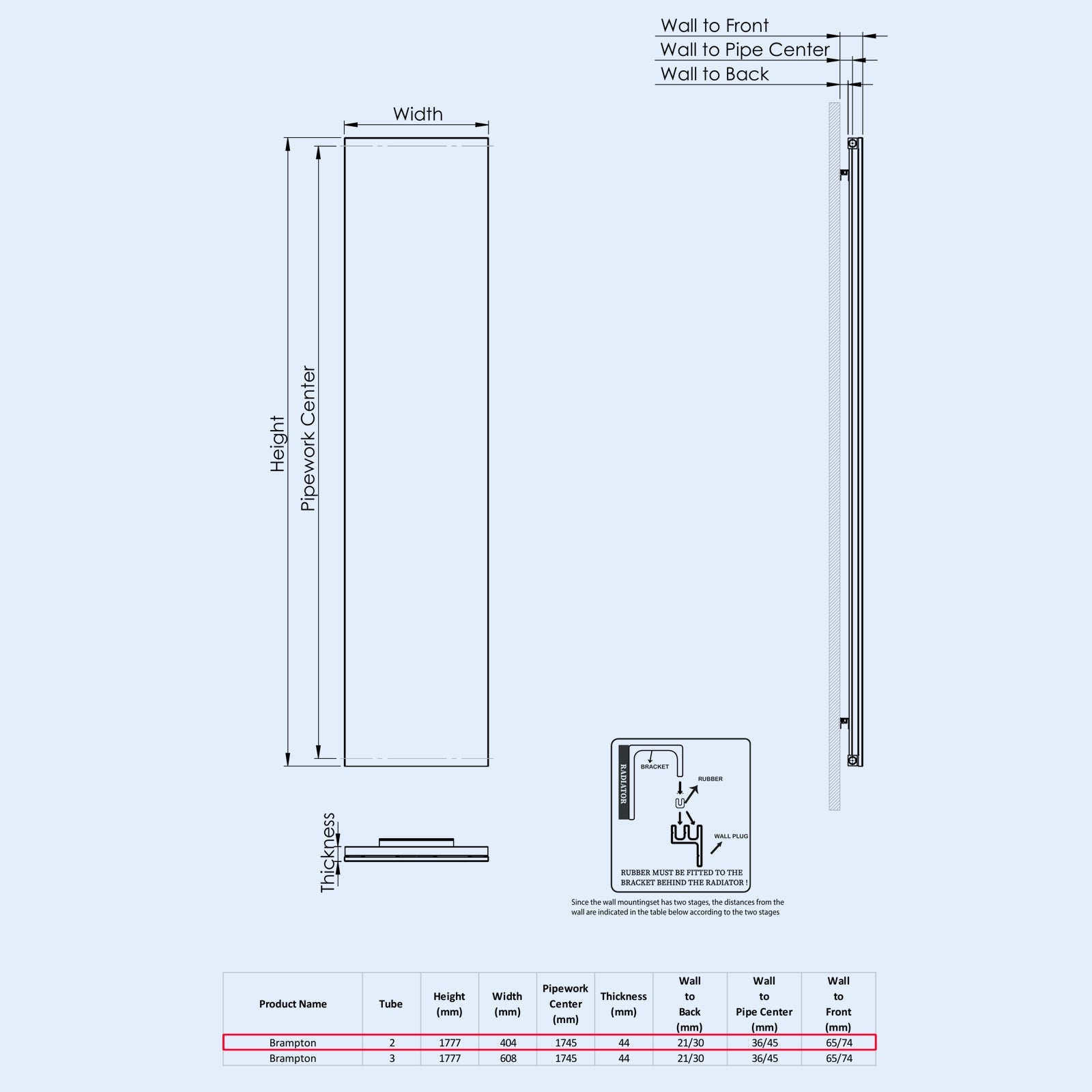 Kartell BRAMPTON 1777mm H x 404mm W Grey Vertical Aluminium Radiator - ALRAD-14-1802-GY
