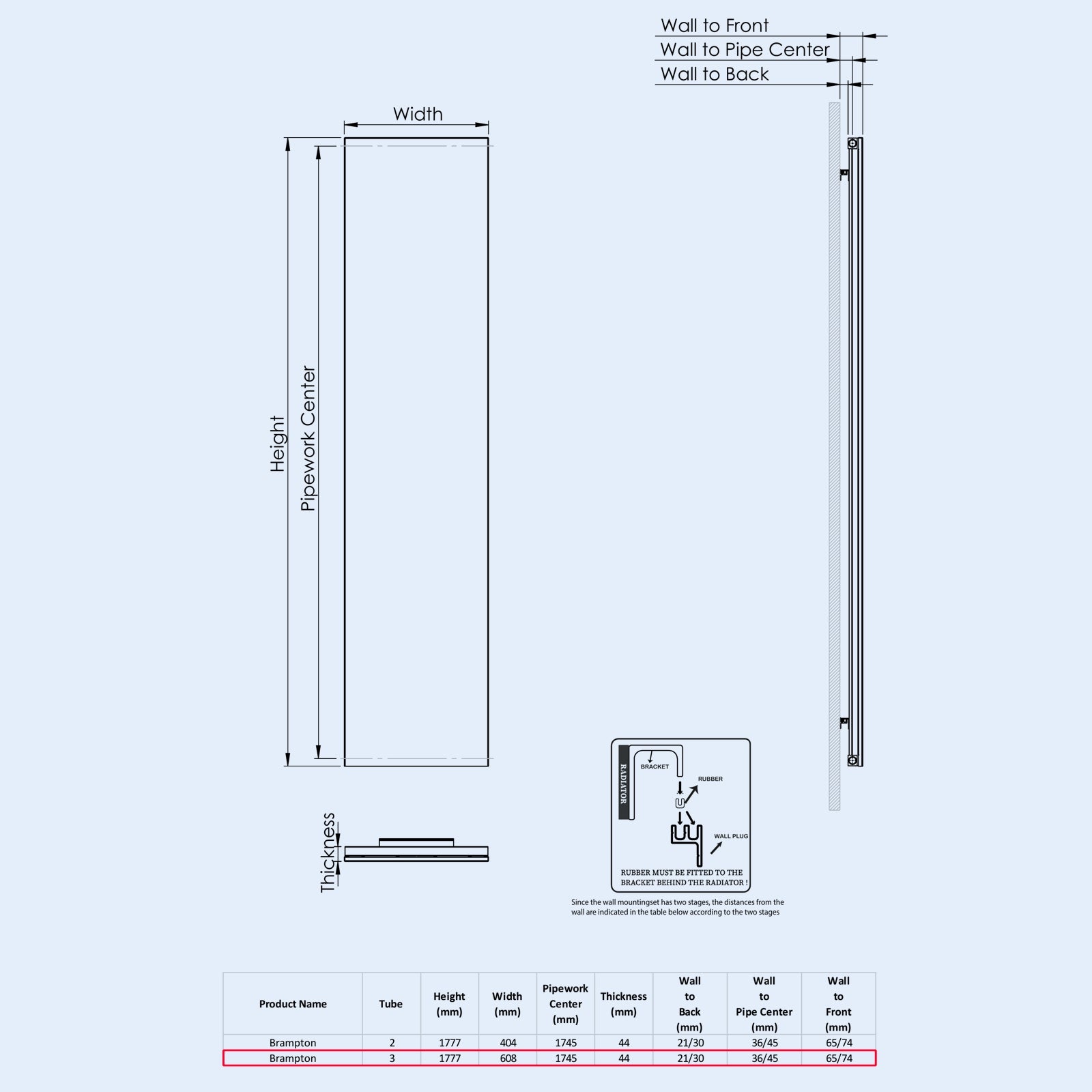 Kartell BRAMPTON 1777mm H x 608mm W White Vertical Aluminium Radiator - ALRAD-14-1803-WT