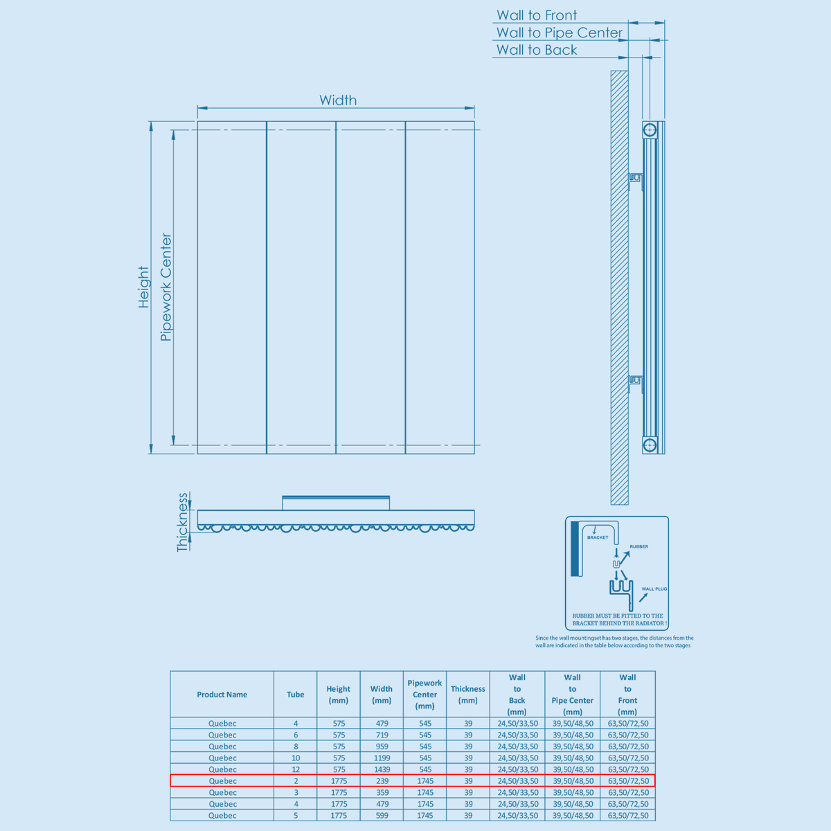 Kartell QUEBEC 1775mm H x 239mm W Bronze Vertical Single Aluminium Radiator - ALRAD-5-1802-BZ
