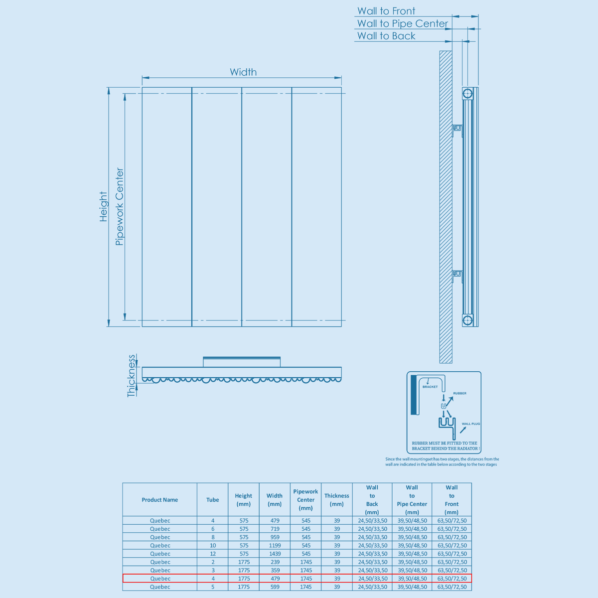 Kartell QUEBEC 1775mm H x 479mm W Bronze Vertical Single Aluminium Radiator - ALRAD-5-1804-BZ