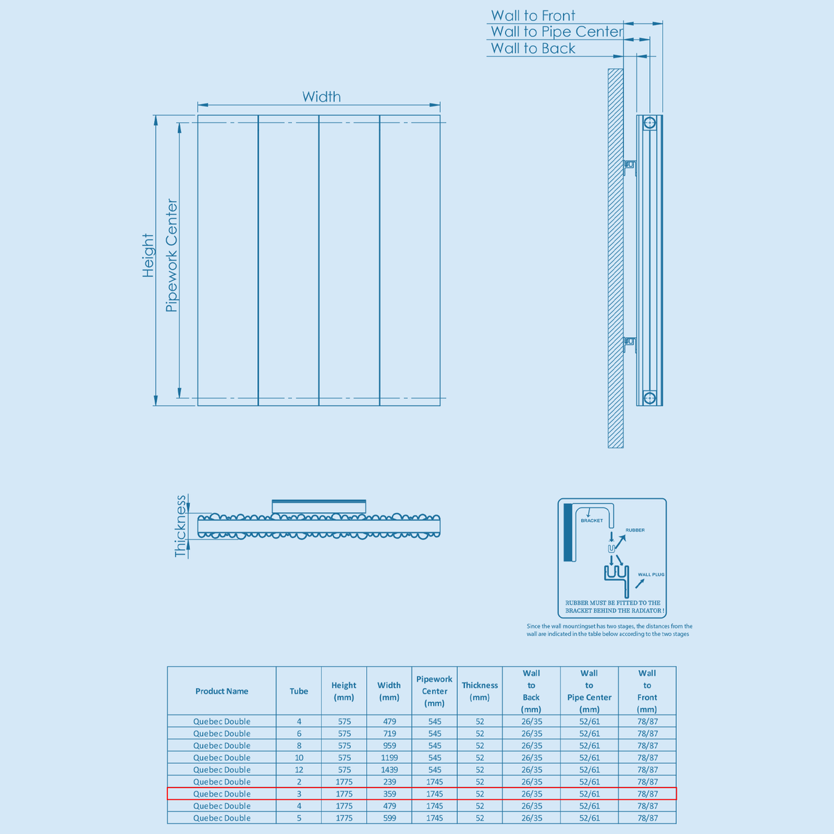 Kartell QUEBEC 1775mm H x 359mm W Grey Vertical Double Aluminium Radiator - ALRAD-6-1803-GY