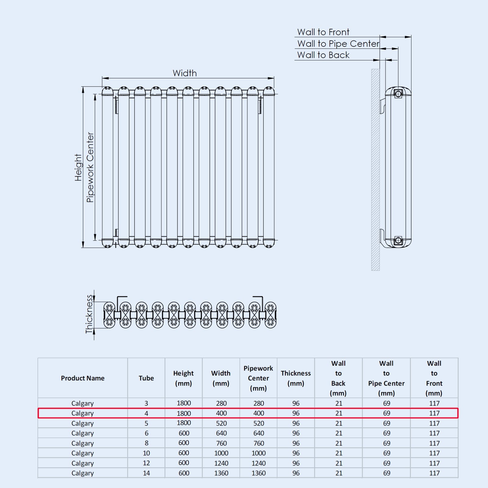 Kartell CALGARY 1800mm H x 400mm W White Vertical Aluminium Radiator - ALRAD-7-1807-WT