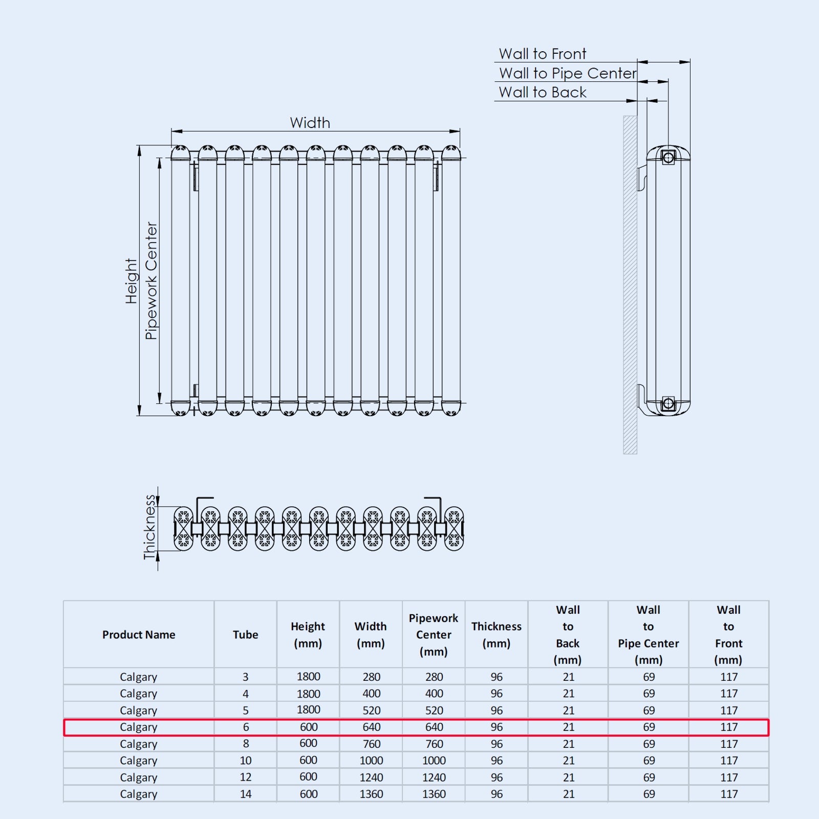 Kartell CALGARY 600mm H x 640mm W Grey Horizontal Aluminium Radiator - ALRAD-7-611-GY