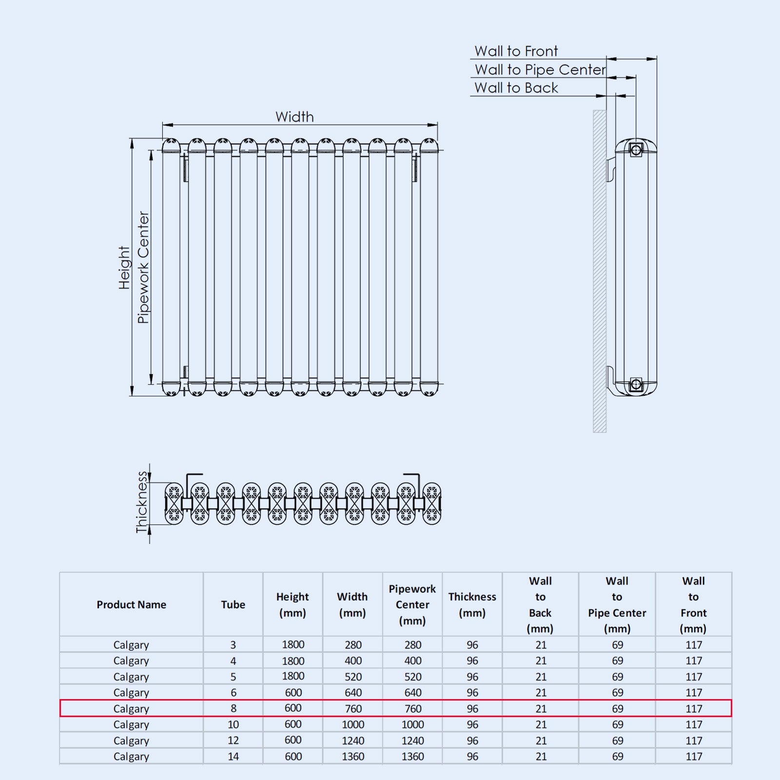 Kartell CALGARY 600mm H x 760mm W Grey Horizontal Aluminium Radiator - ALRAD-7-613-GY