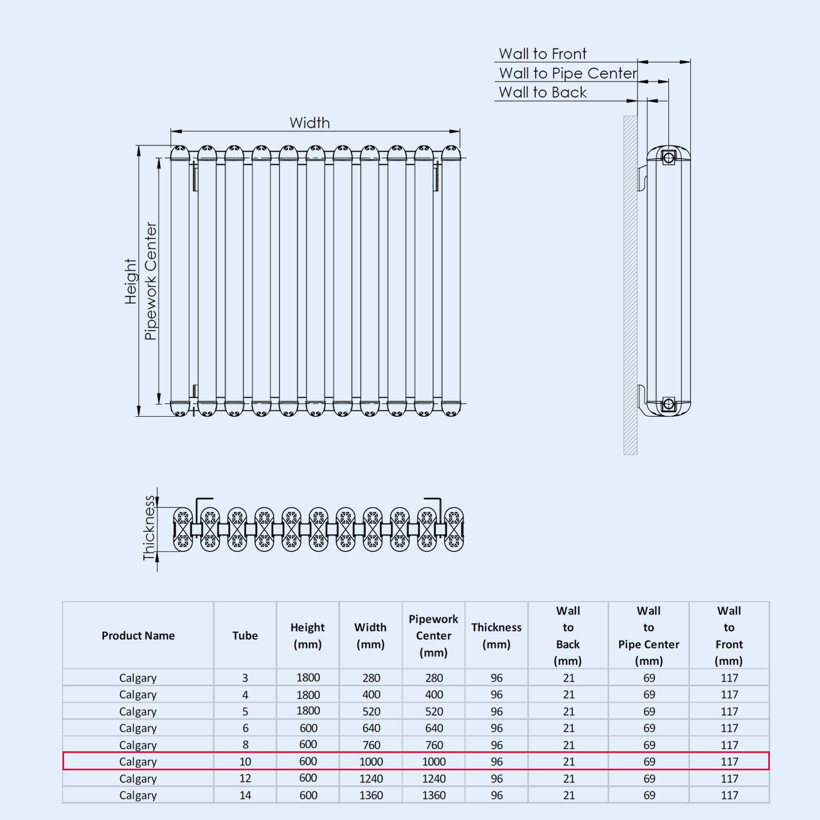 Kartell CALGARY 600mm H x 1000mm W White Horizontal Aluminium Radiator - ALRAD-7-617-WT