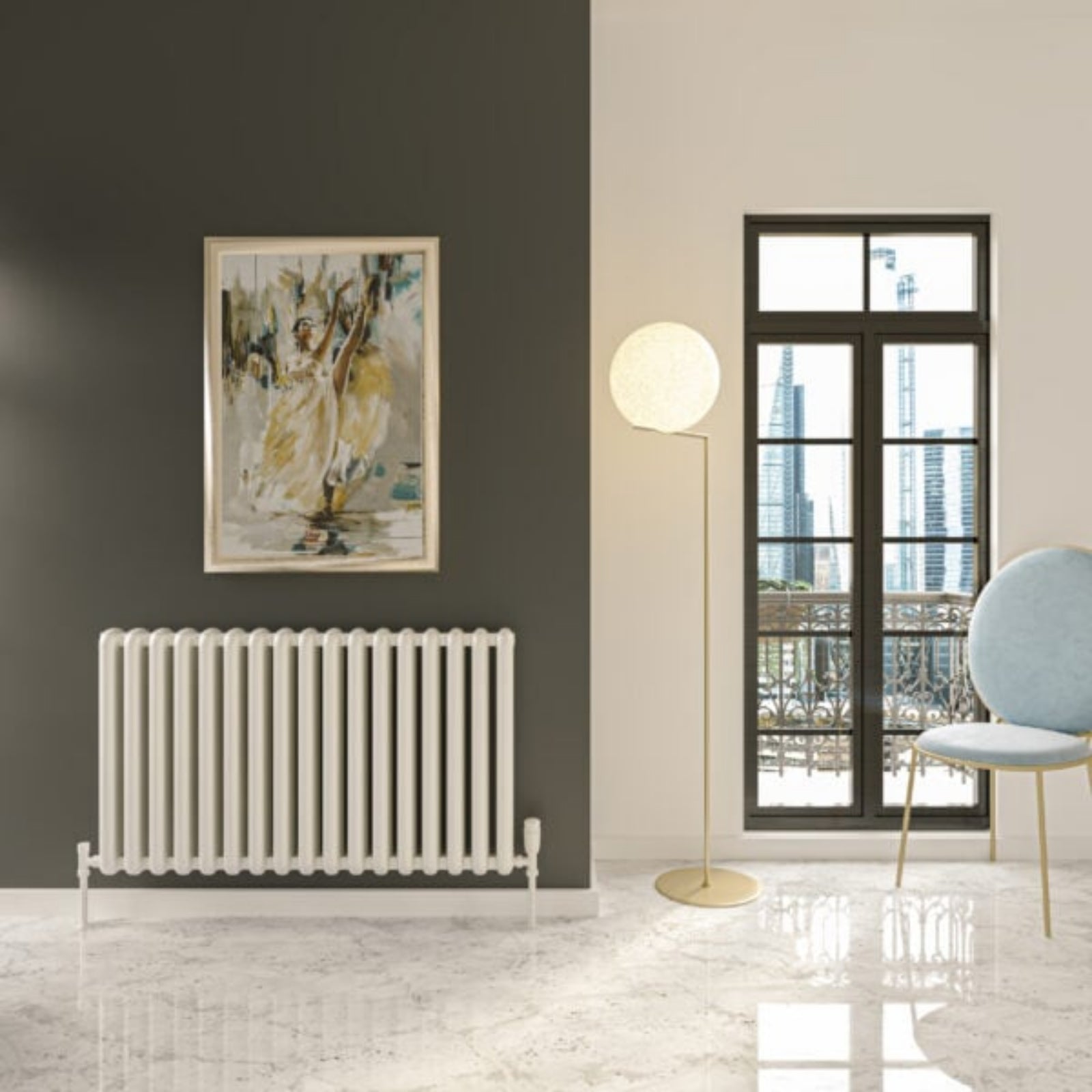 Kartell CALGARY 600mm H x 1240mm W White Horizontal Aluminium Radiator - ALRAD-7-621-WT
