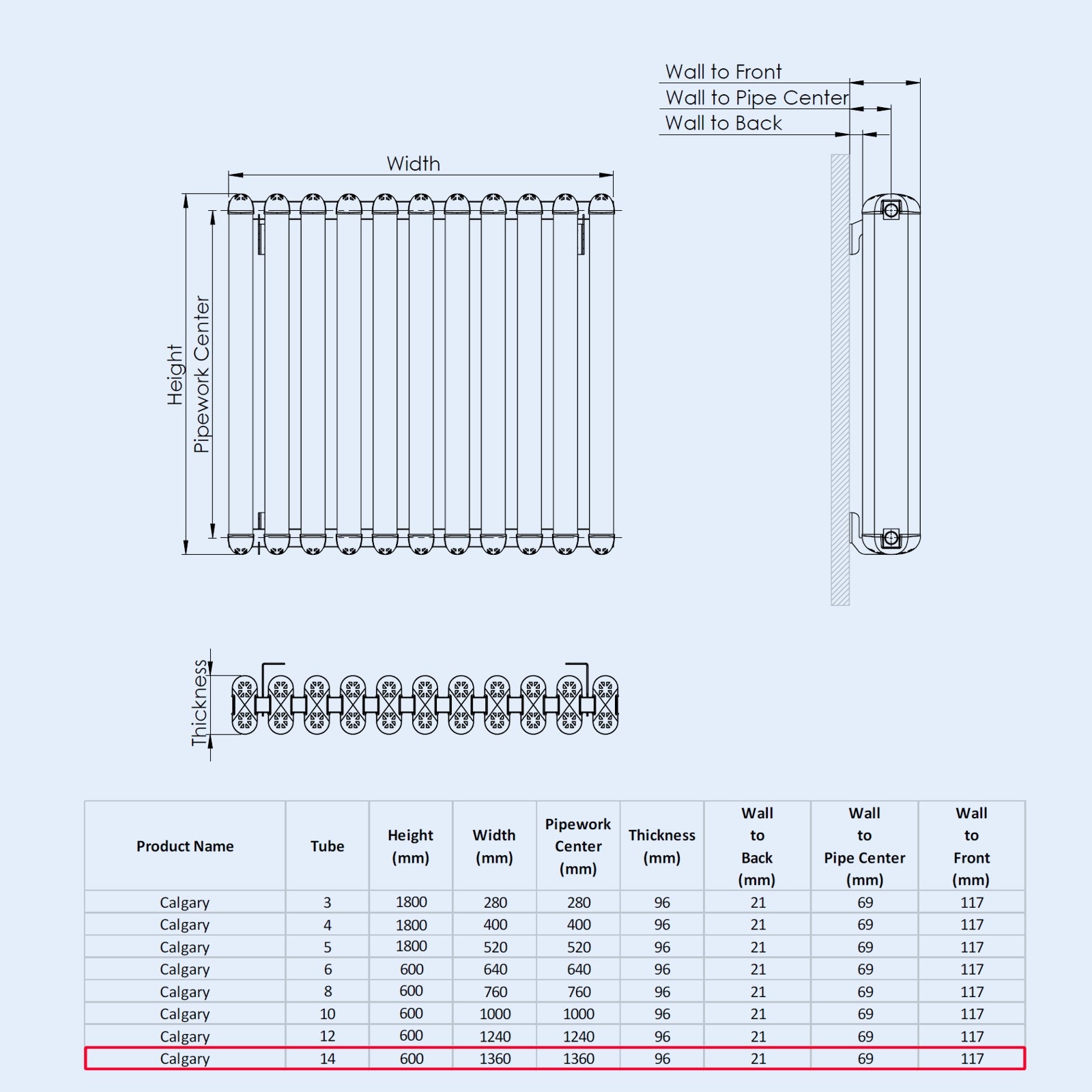 Kartell CALGARY 600mm H x 1360mm W Grey Horizontal Aluminium Radiator - ALRAD-7-623-GY