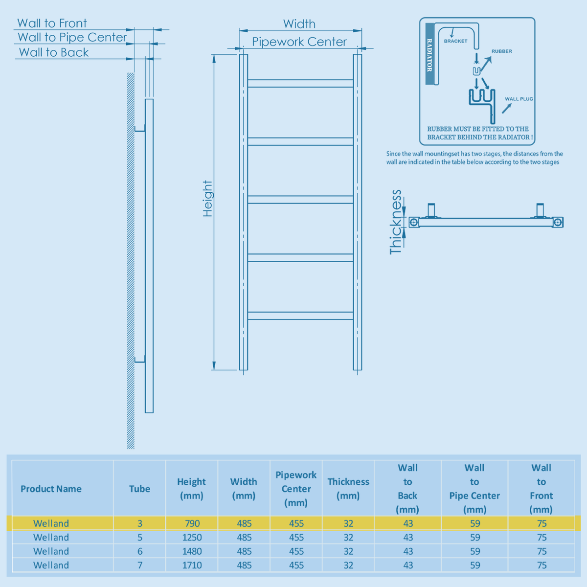 Kartell WELLAND 790mm H x 500mm W Grey Vertical Aluminium Radiator - ALTWL-2-508-GY
