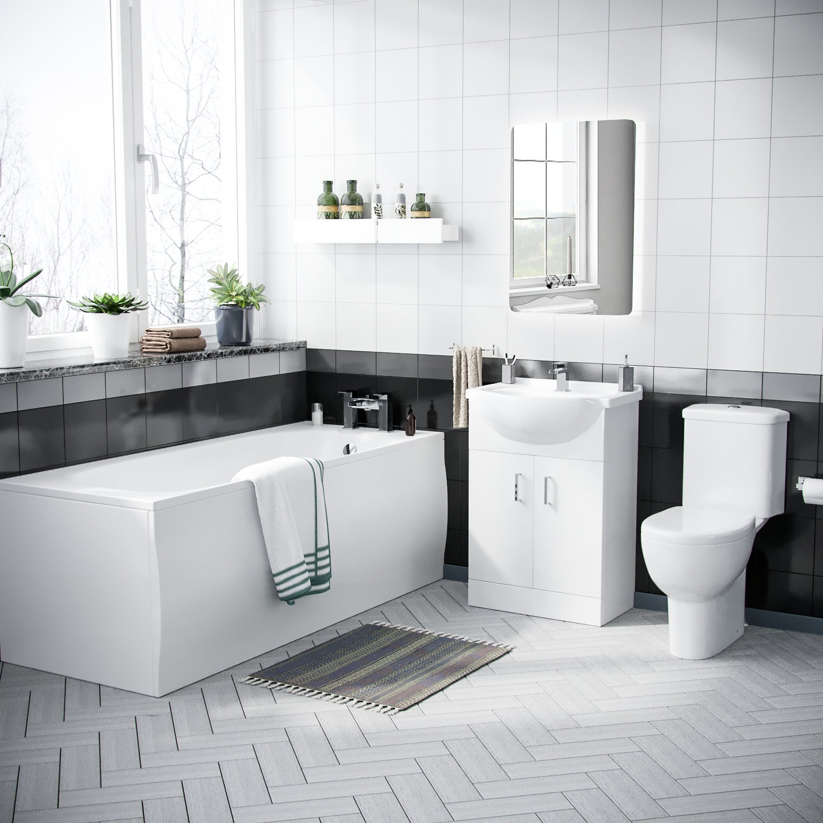 Ellen Bath Suite 1700mm Flat Pack Vanity Unit & Close Coupled WC Toilet Cistern & Seat