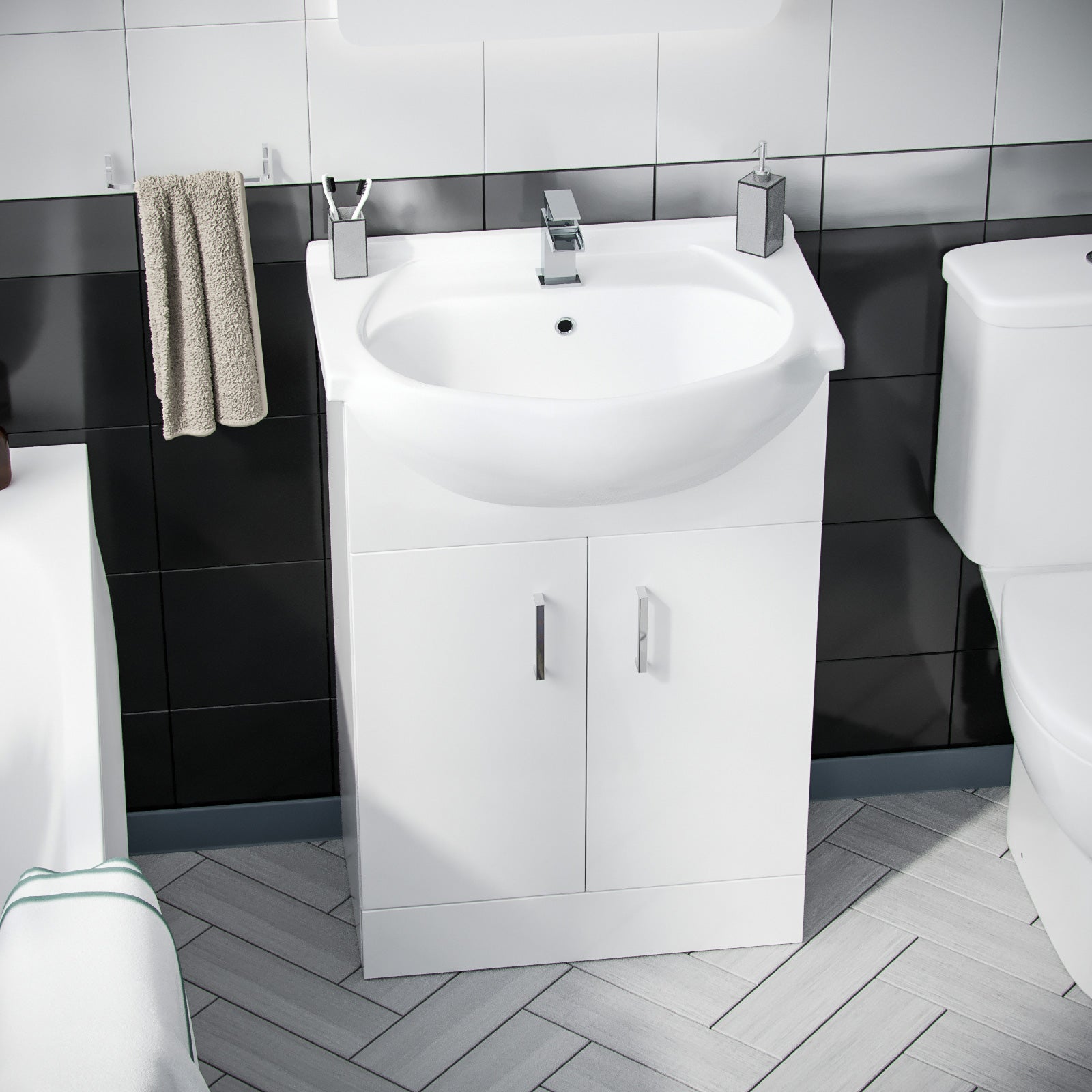 Ellen Bath Suite 1700mm Flat Pack Vanity Unit & Close Coupled WC Toilet Cistern & Seat
