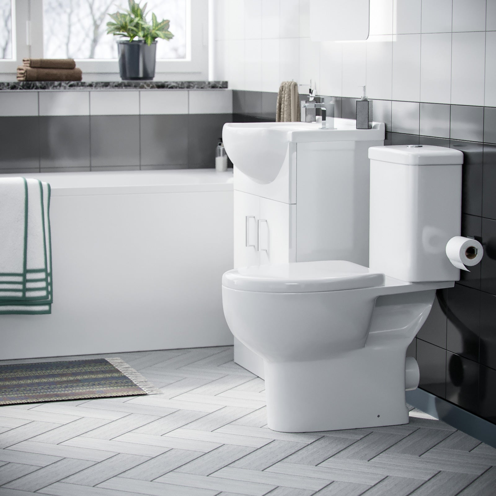 Ellen Bath Suite 1700mm Flat Pack Vanity Unit & Close Coupled WC Toilet Cistern & Seat