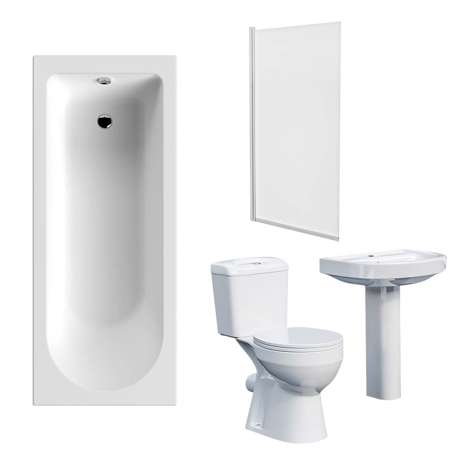 Toilet, Pedestal Basin, Round Bath & Shower Screen 3-Piece Suite