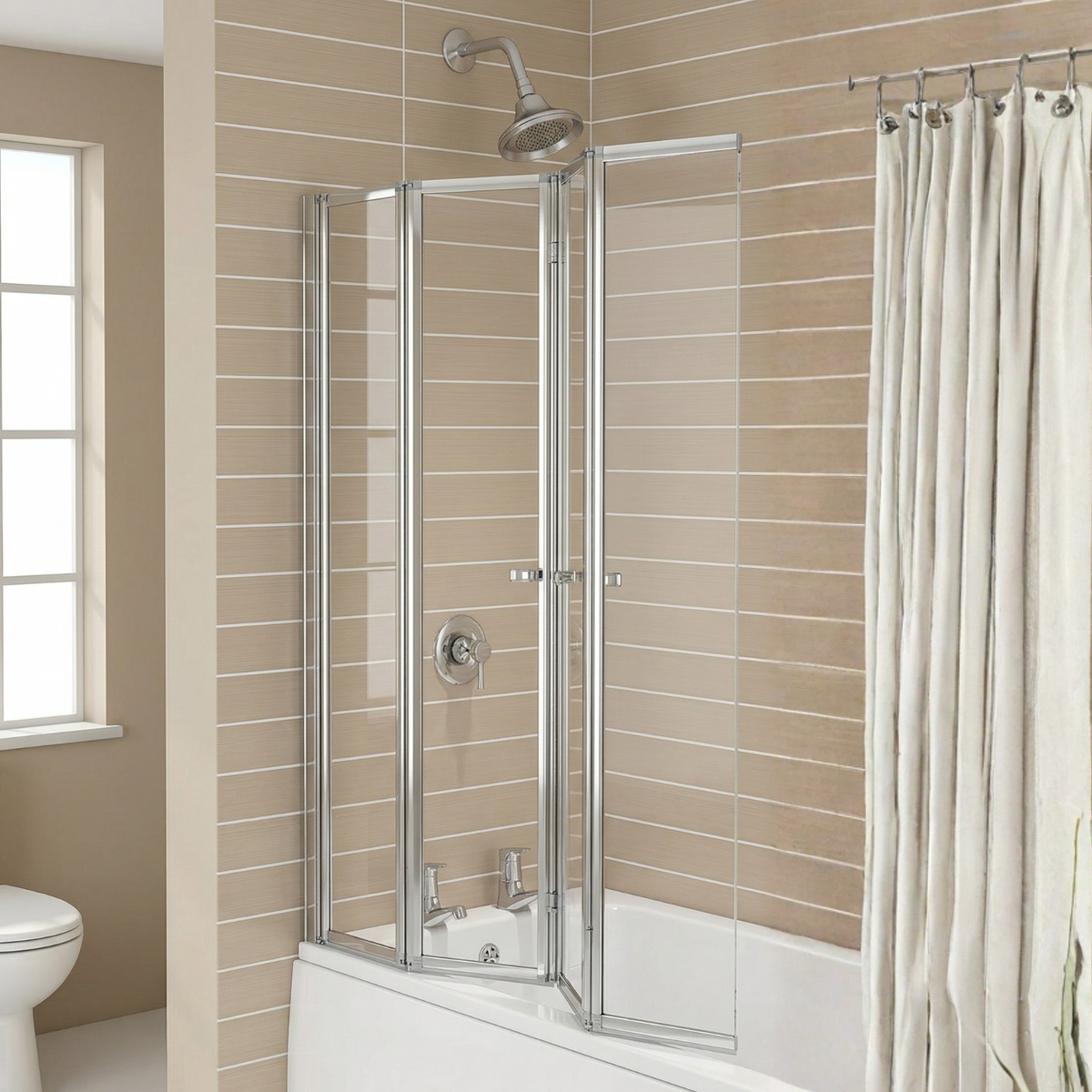 Kartell Aqualux 840mm x 1400mm Polished Silver 4 Fold 3mm Bath Screen