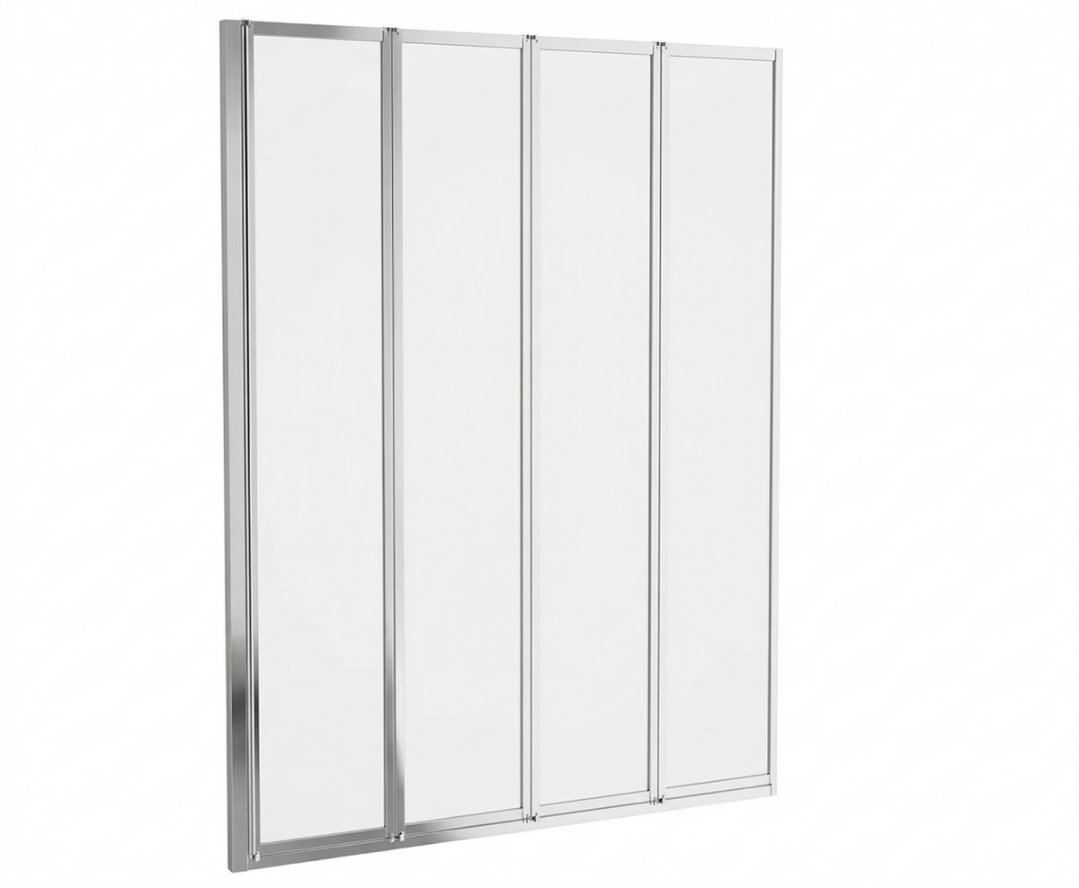 Kartell Aqualux 840mm x 1400mm Polished Silver 4 Fold 3mm Bath Screen - AQ4FSLV