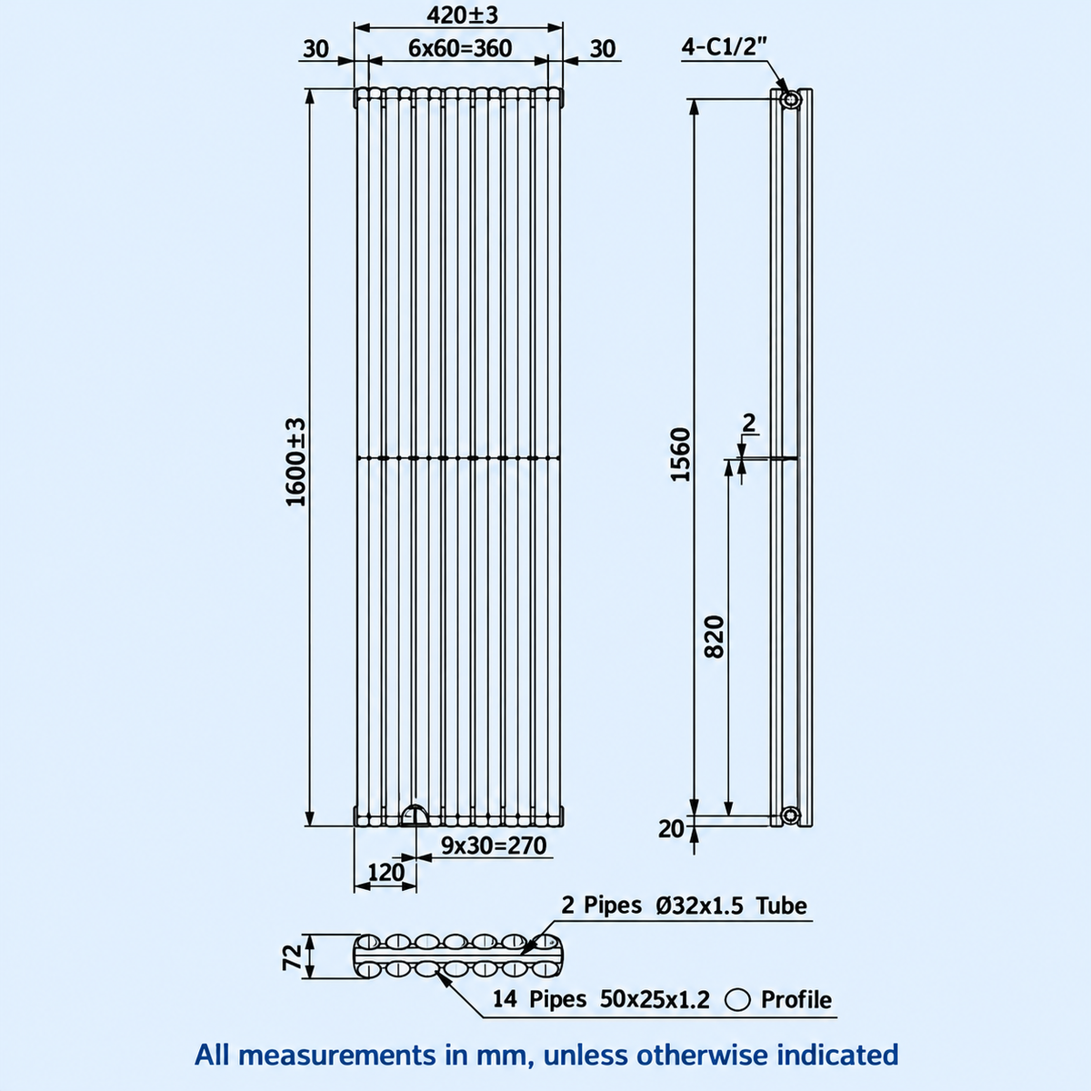 Kartell Aspen 1600mm H x 420mm W White Double Designer Vertical Radiator -ASP16-43VDW